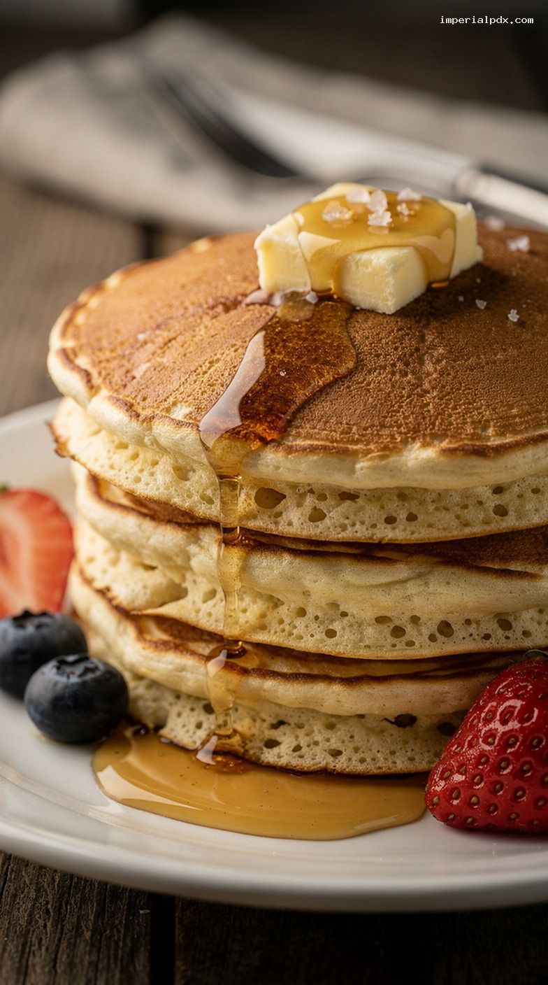 Fluffy Buttermilk Pancakes with Maple Butter – Closeup