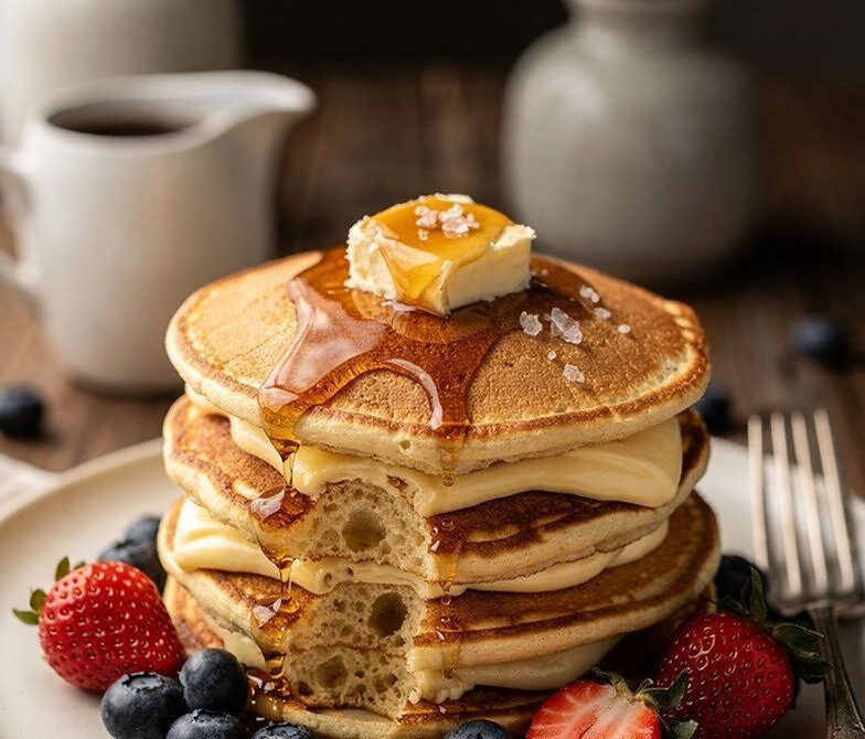 Fluffy Buttermilk Pancakes with Maple Butter