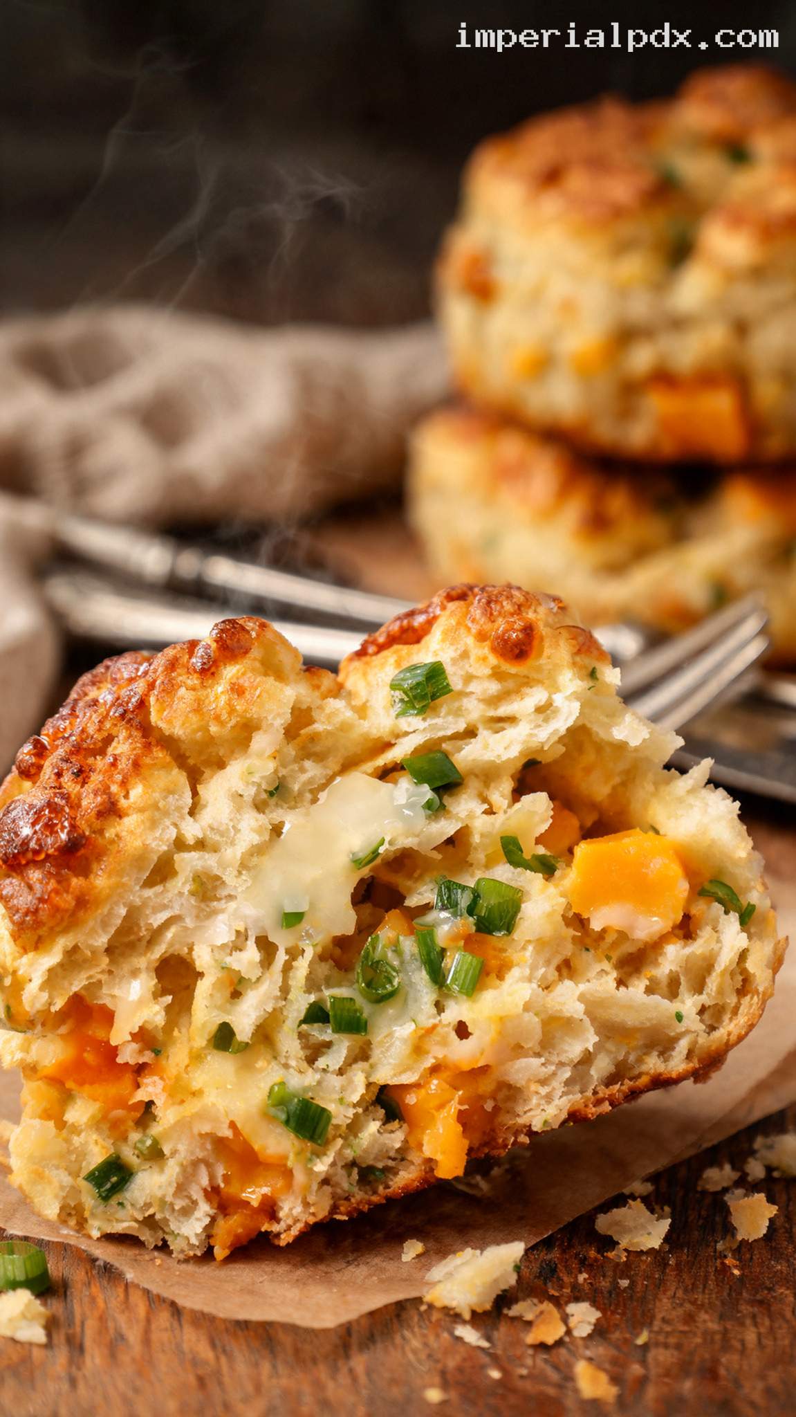 Fluffy Cheddar Chive Breakfast Biscuits – Closeup