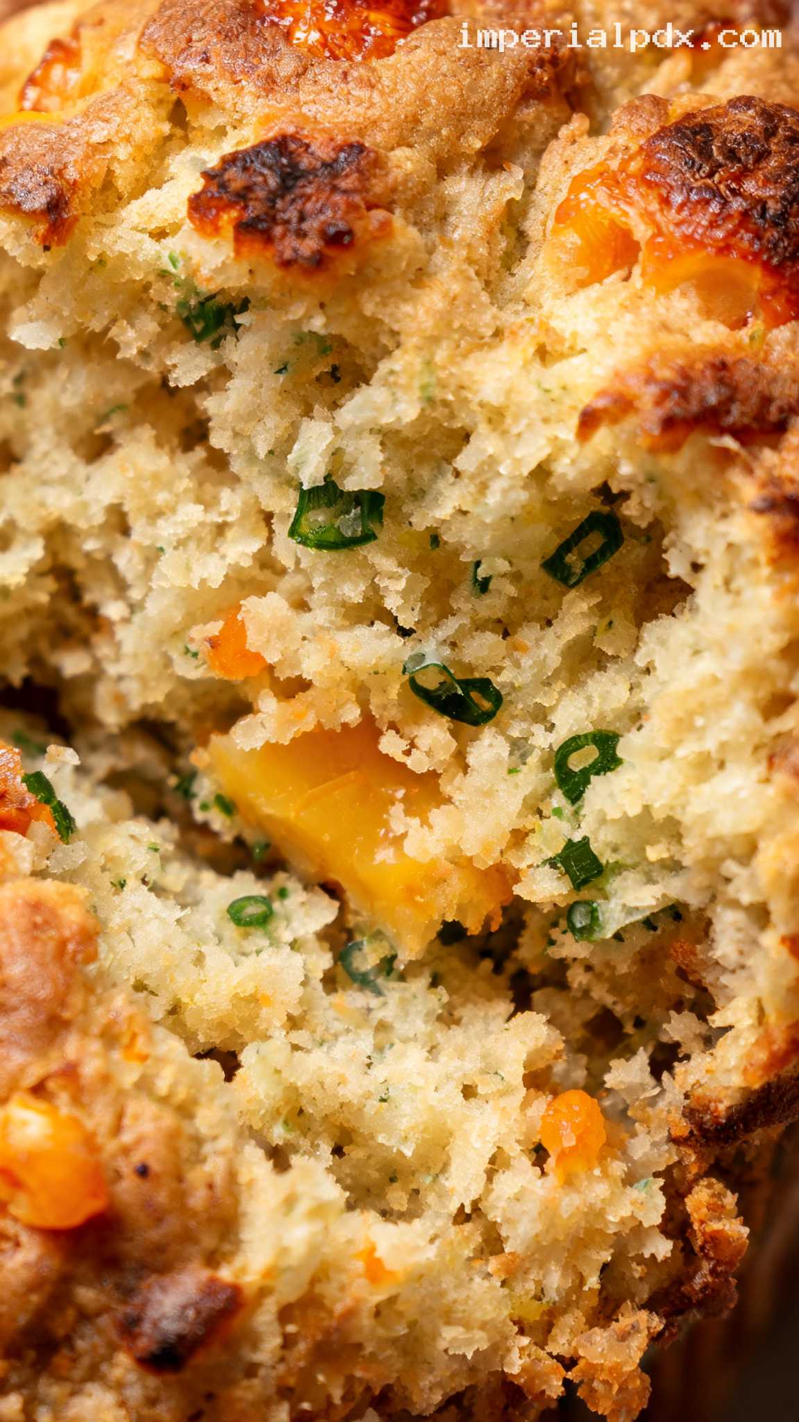 Fluffy Savory Cheddar Chive Muffins – Closeup