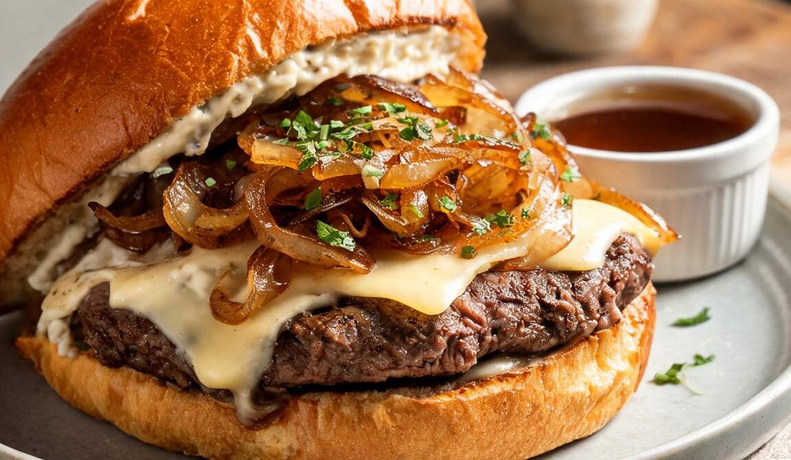 French Dip Burgers With Horseradish Aioli