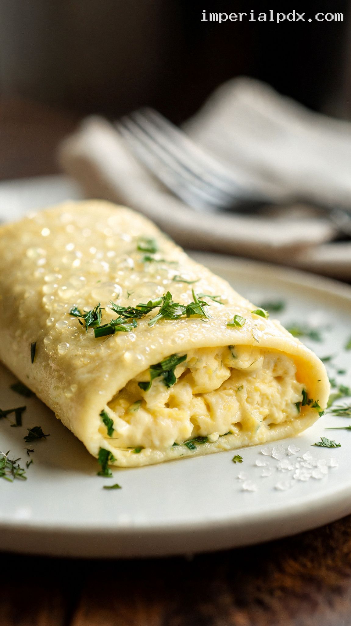 French Omelet With Fine Herbs – Closeup