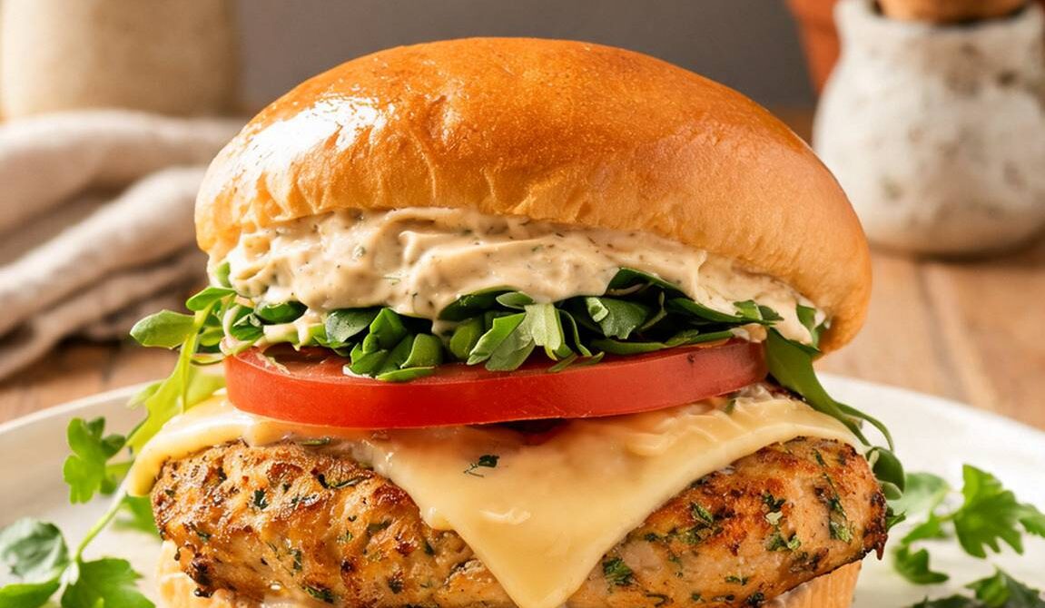 Garlic Herb Chicken Burgers With Roasted Garlic Mayo