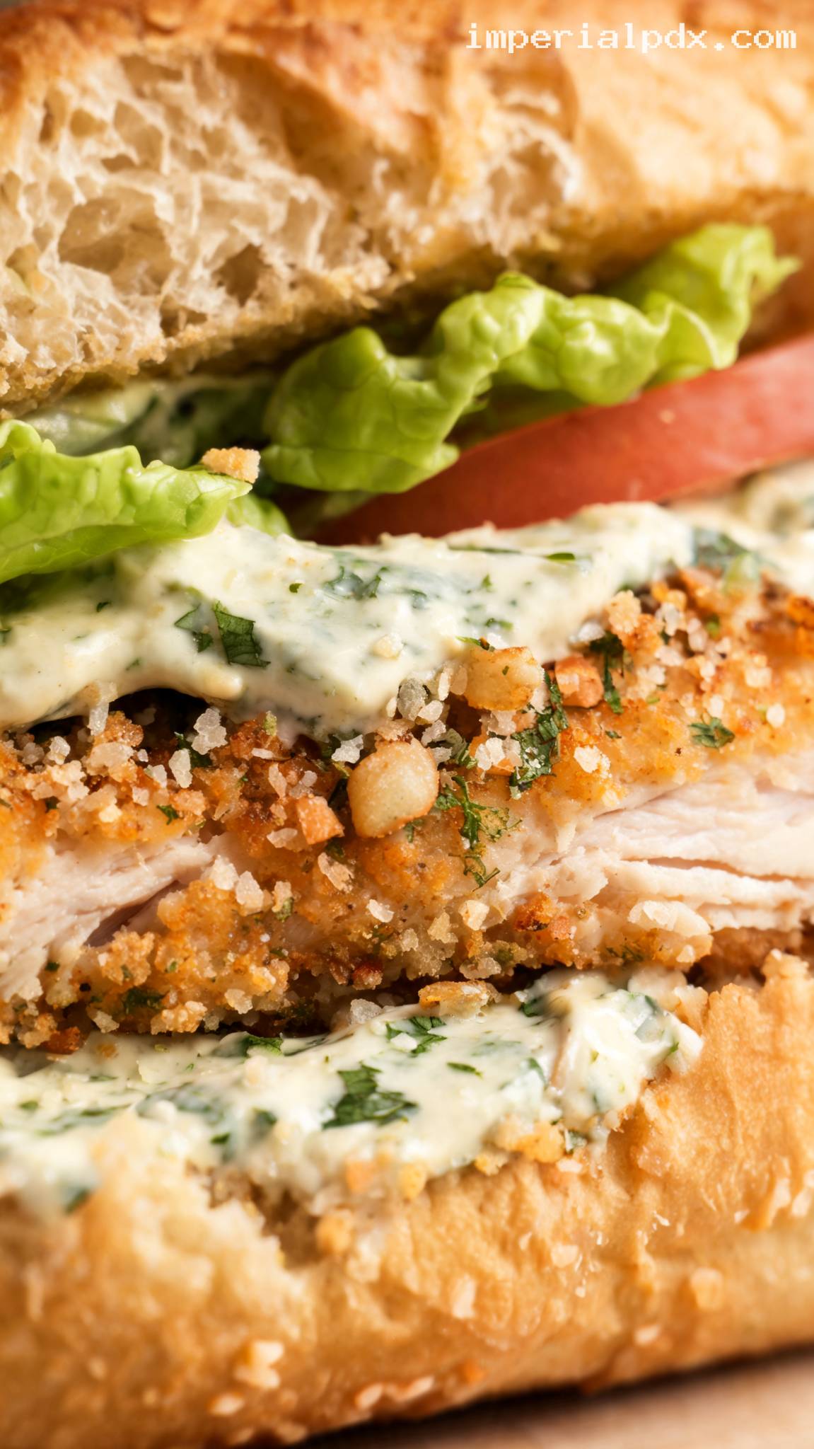 Garlic Parmesan Crispy Chicken Burger – Closeup