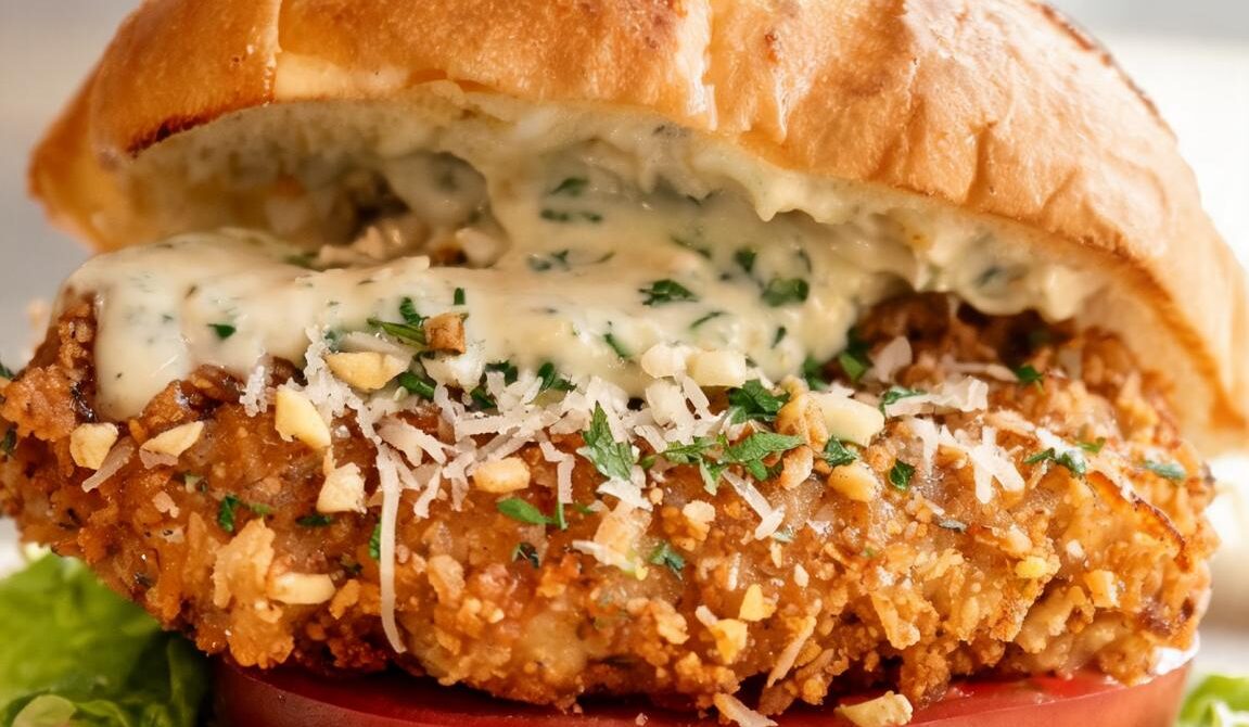 Garlic Parmesan Crispy Chicken Burger