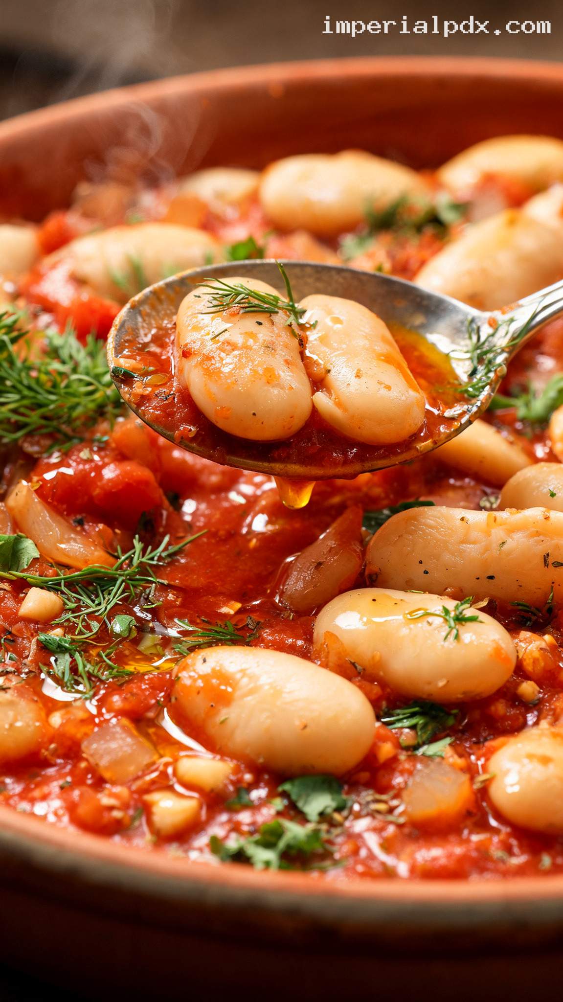 Greek Baked Giant Beans in Tomato Sauce – Closeup