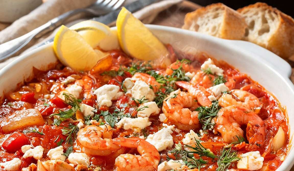 Greek Baked Shrimp With Tomato, Ouzo, and Feta