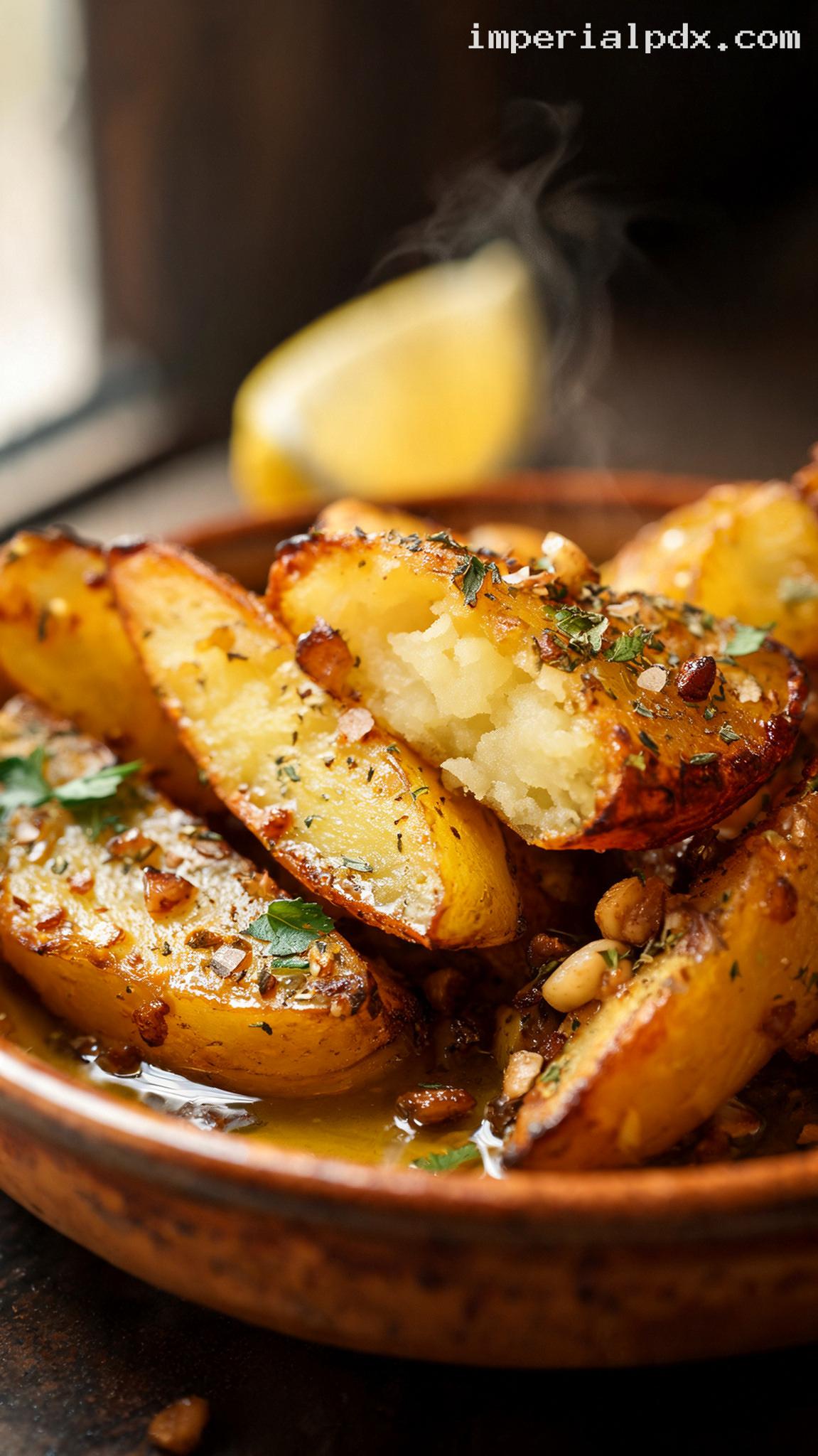 Greek Lemon Potatoes With Oregano – Closeup