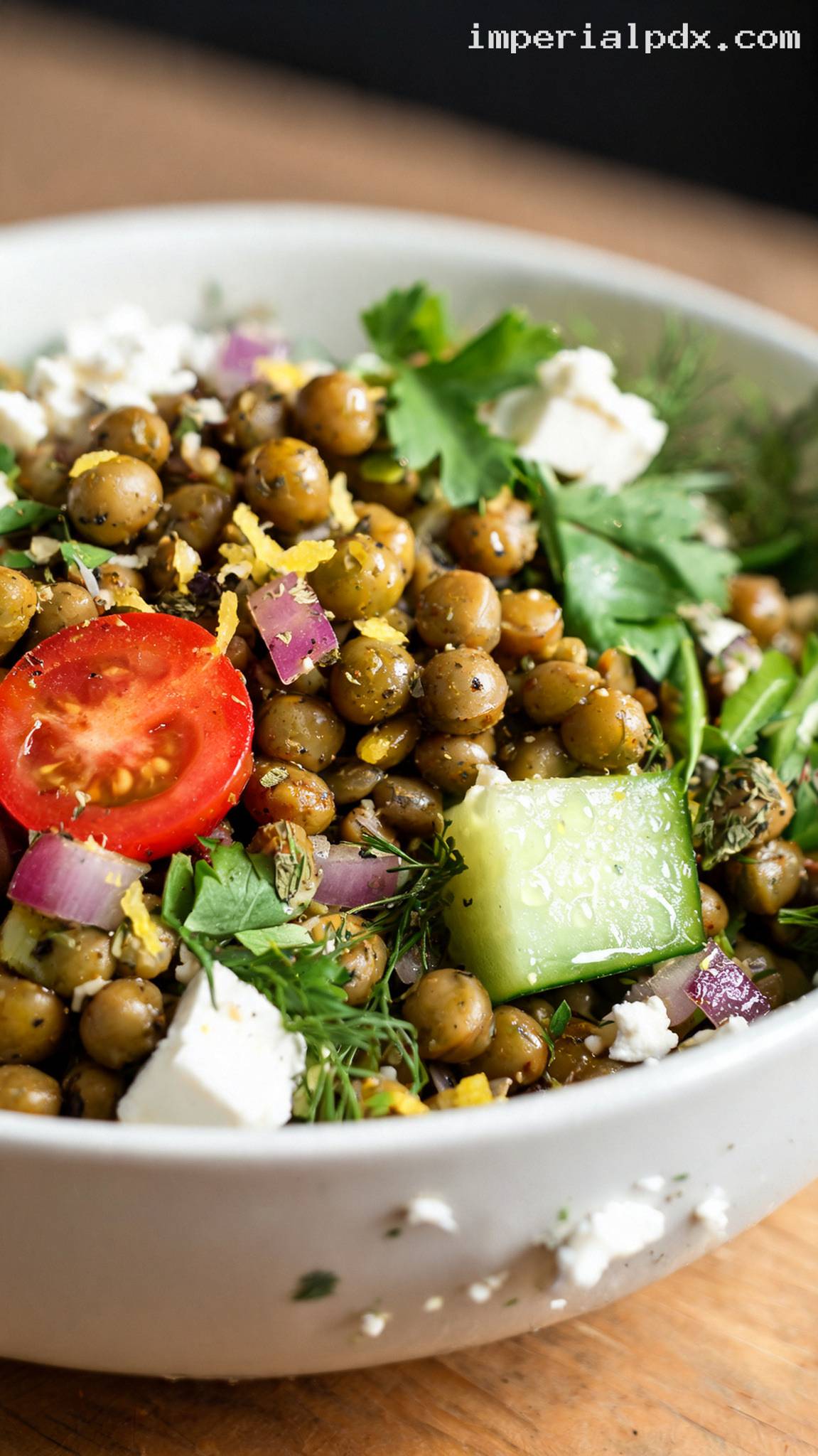 Greek Lentil Salad with Feta and Herbs – Closeup