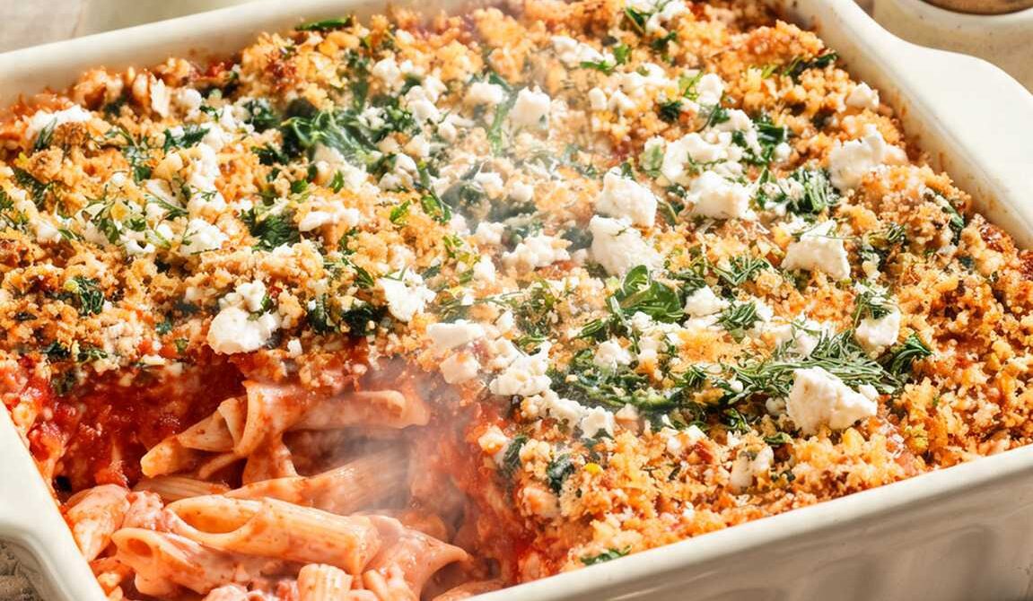 Greek Spinach and Feta Pasta Bake