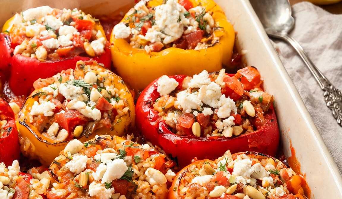 Greek Stuffed Peppers with Rice and Feta
