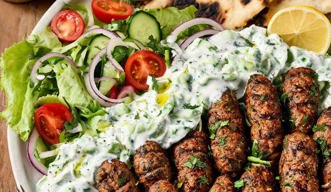 Grilled Lamb Kofta With Cucumber Mint Yogurt