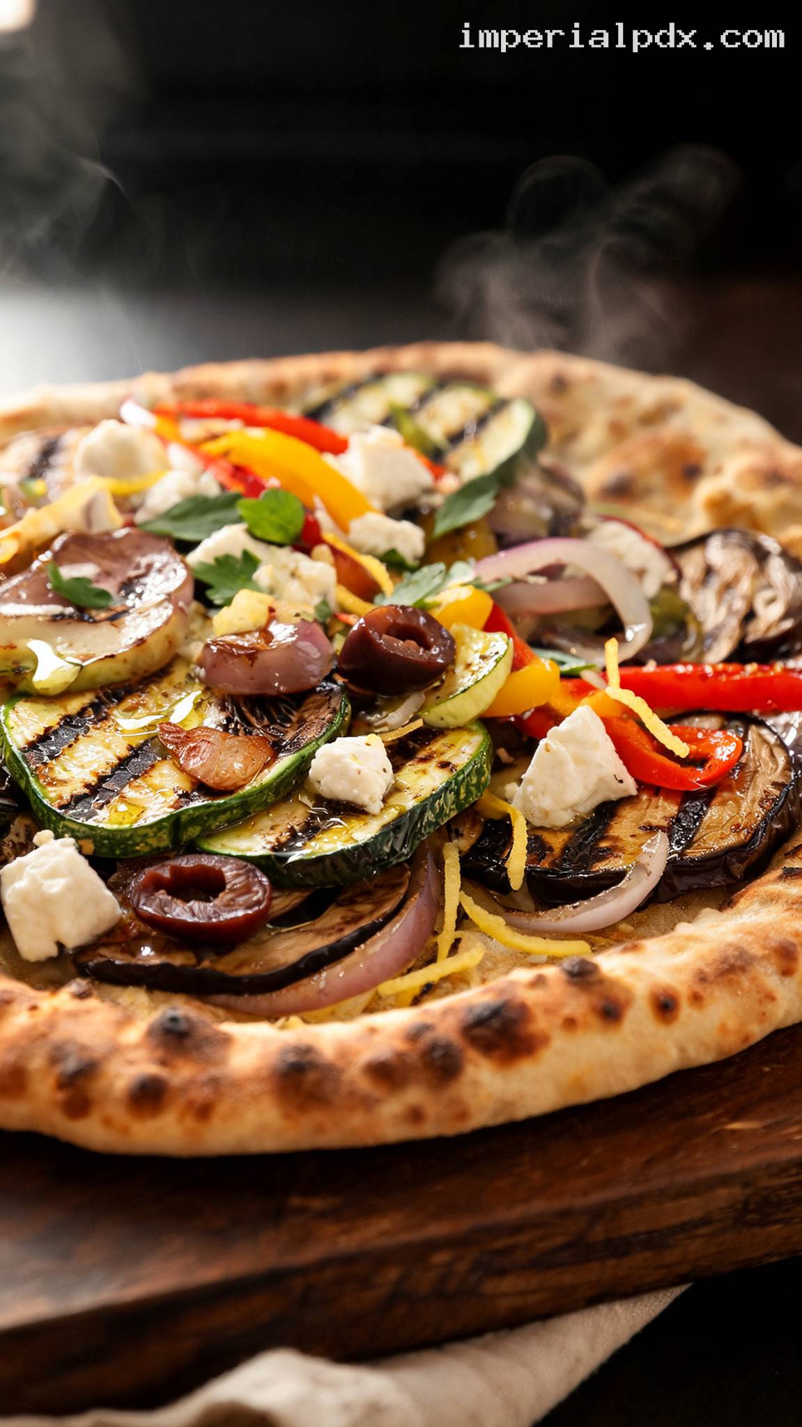 Grilled Vegetable and Feta Flatbread – Closeup