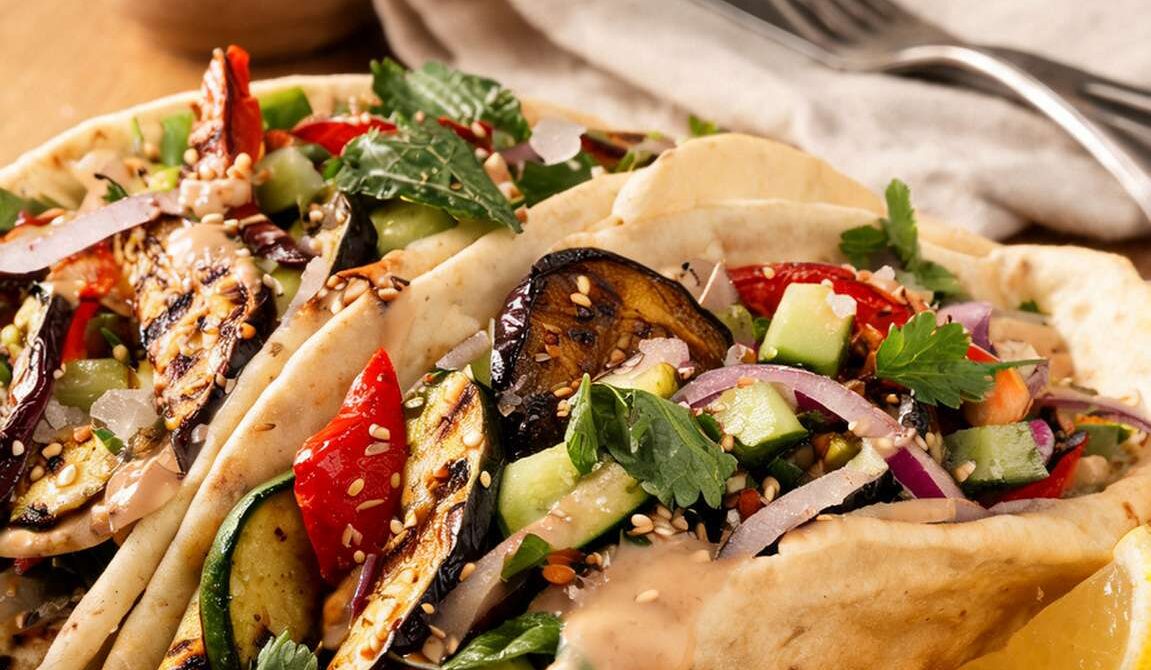 Grilled Vegetable Pita Pockets With Tahini Sauce