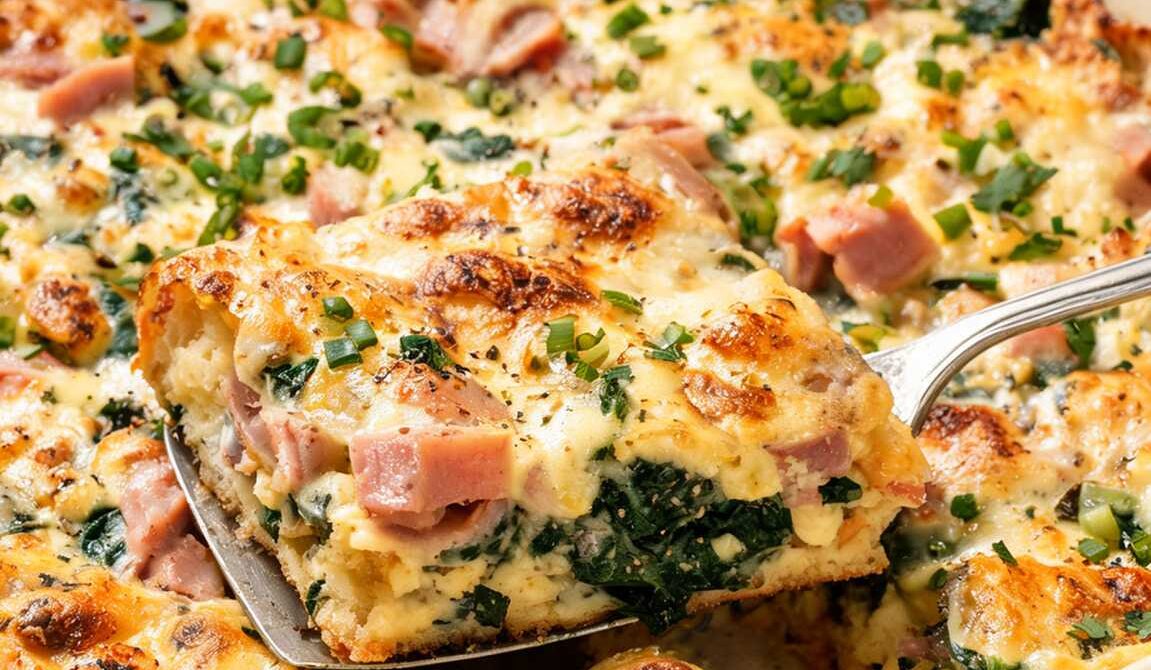 Ham, Spinach, and Swiss Breakfast Bake