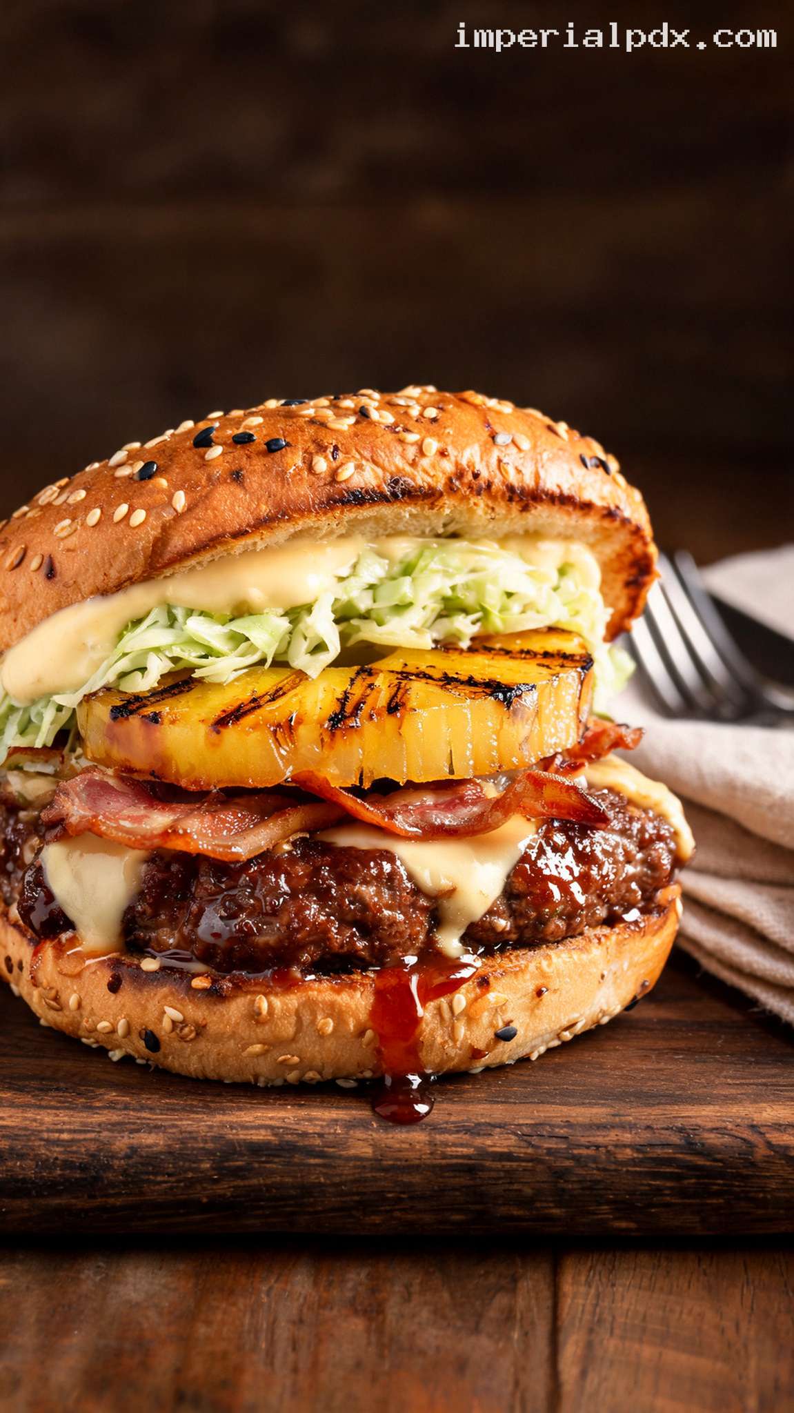 Hawaiian Teriyaki Burger With Grilled Pineapple – Closeup