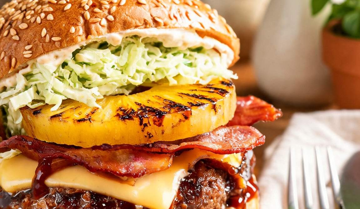 Hawaiian Teriyaki Burger With Grilled Pineapple