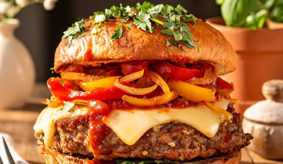 Italian Sausage and Peppers Burger