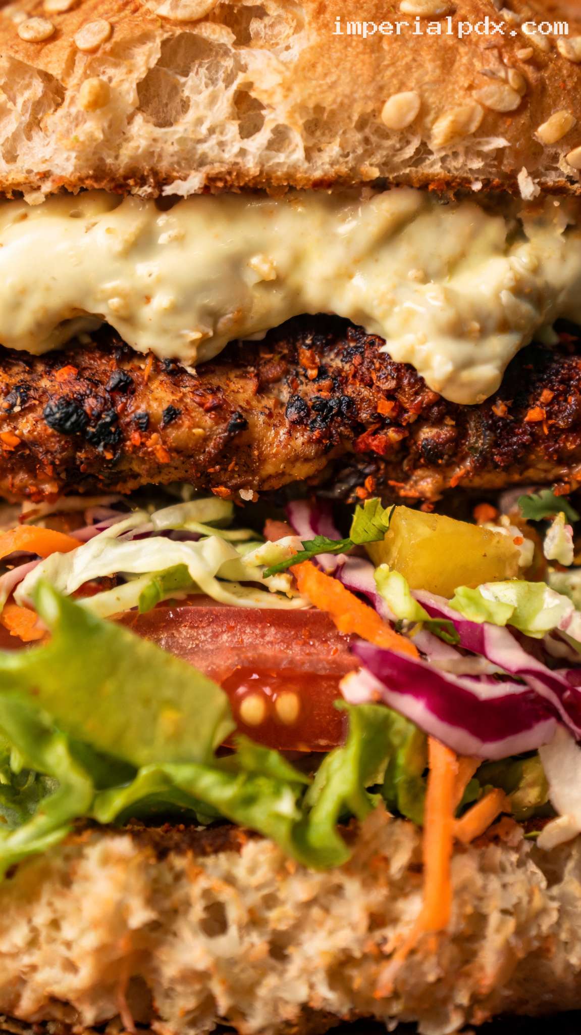 Jerk Chicken Burger With Pineapple Slaw – Closeup