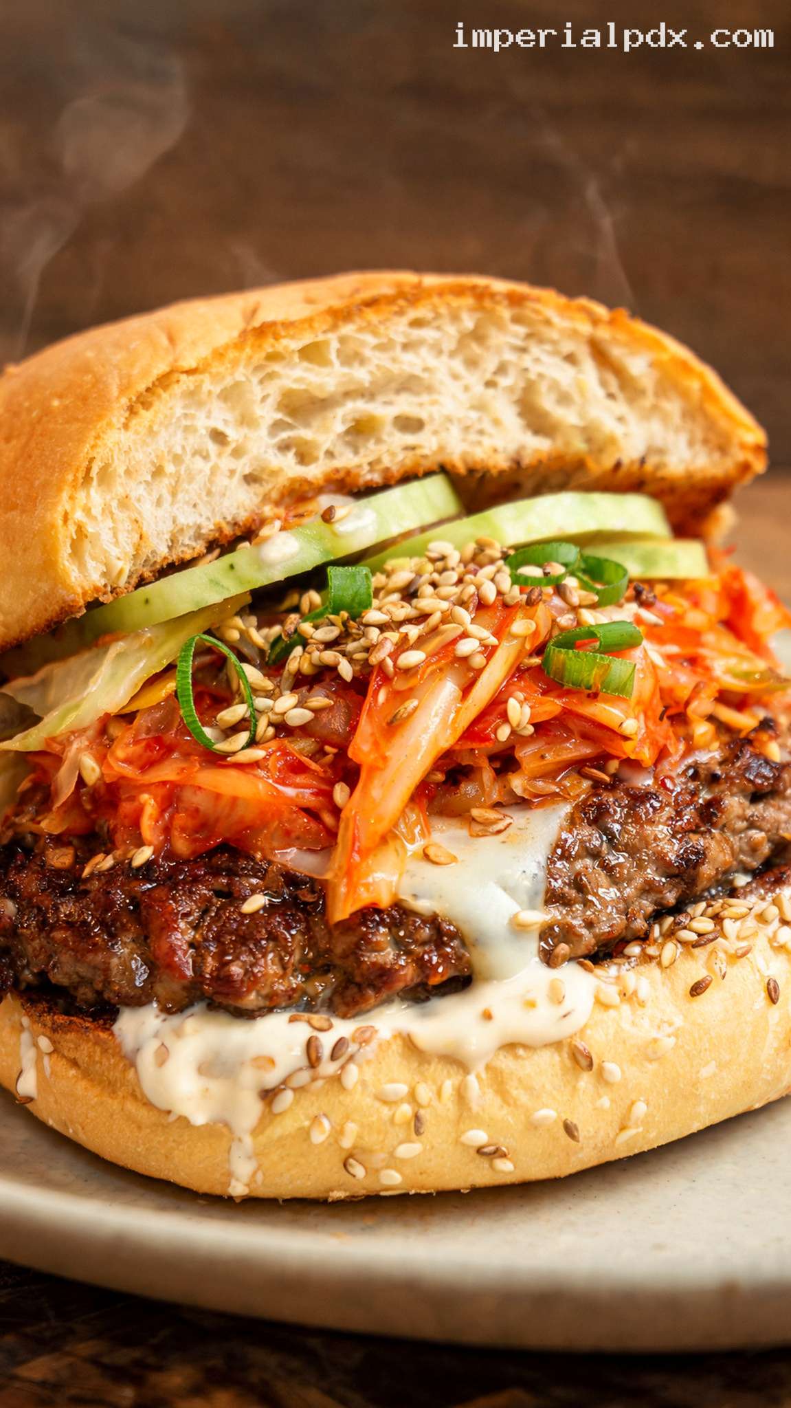 Korean Bulgogi Burger With Kimchi Slaw – Closeup