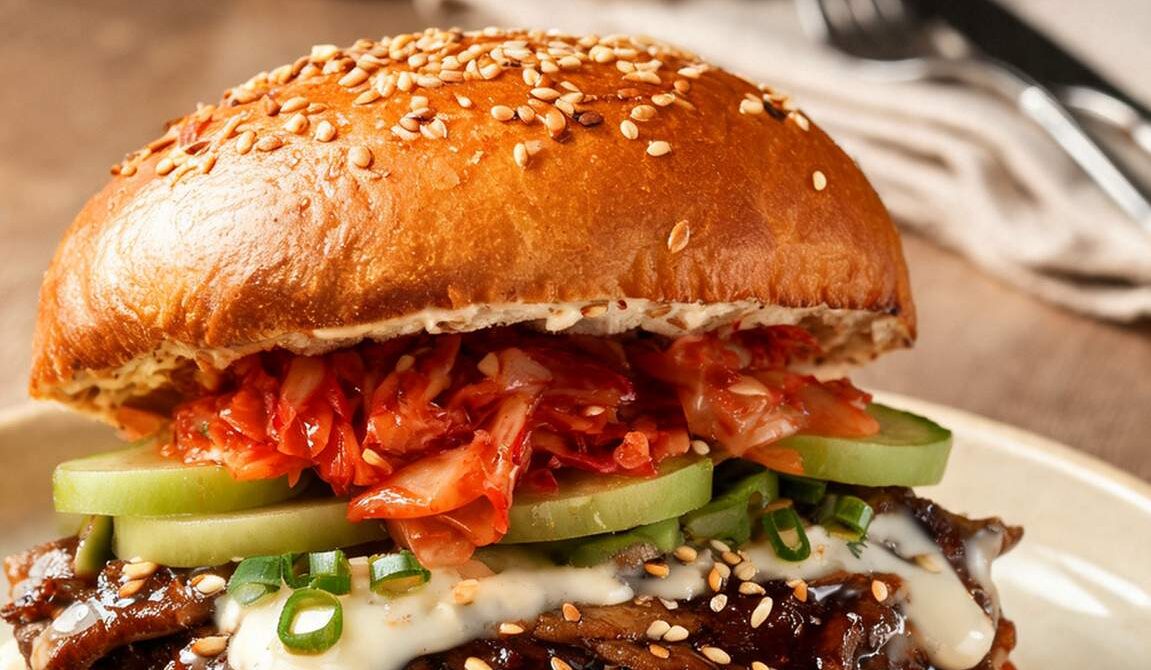 Korean Bulgogi Burger With Kimchi Slaw