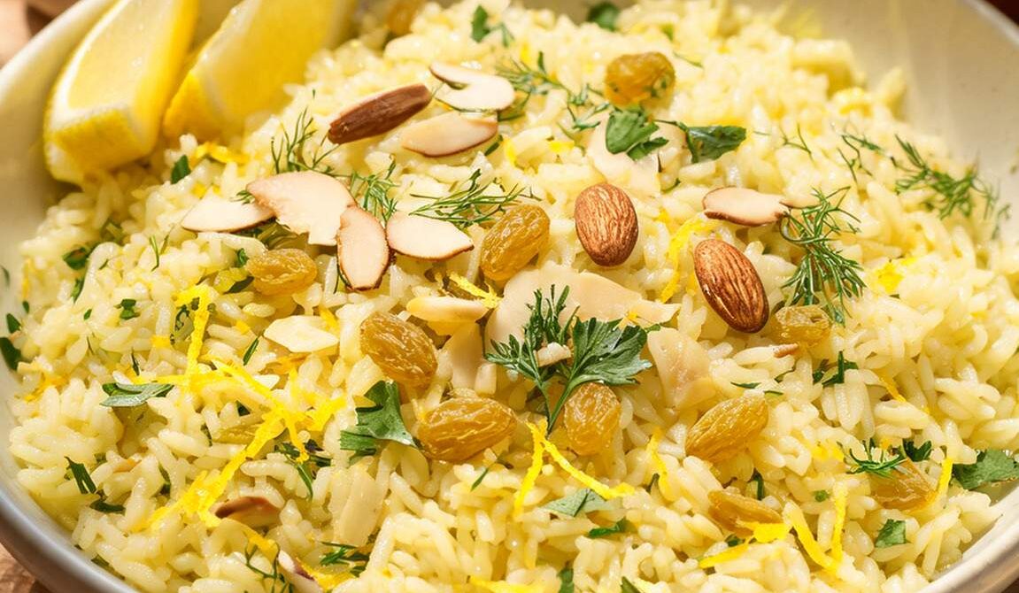 Lemon Herb Rice with Toasted Almonds and Raisins