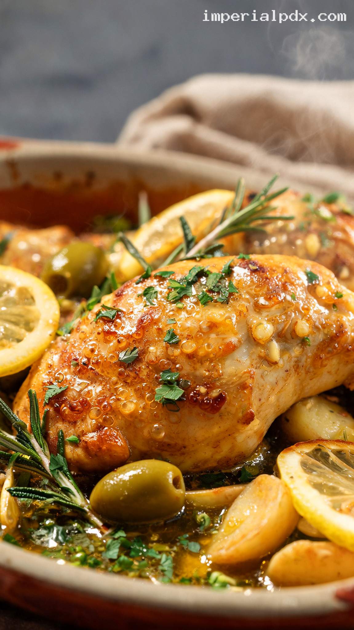Lemon Olive Roasted Chicken with Herbs – Closeup