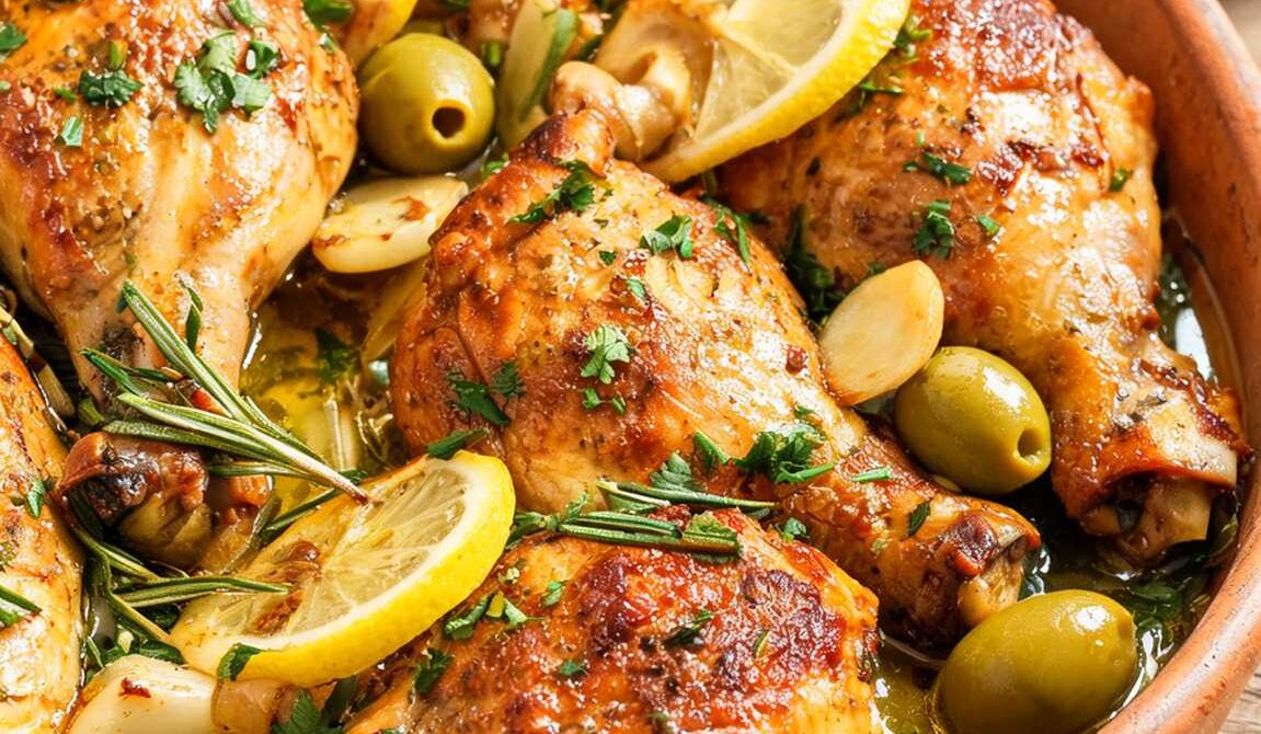 Lemon Olive Roasted Chicken with Herbs