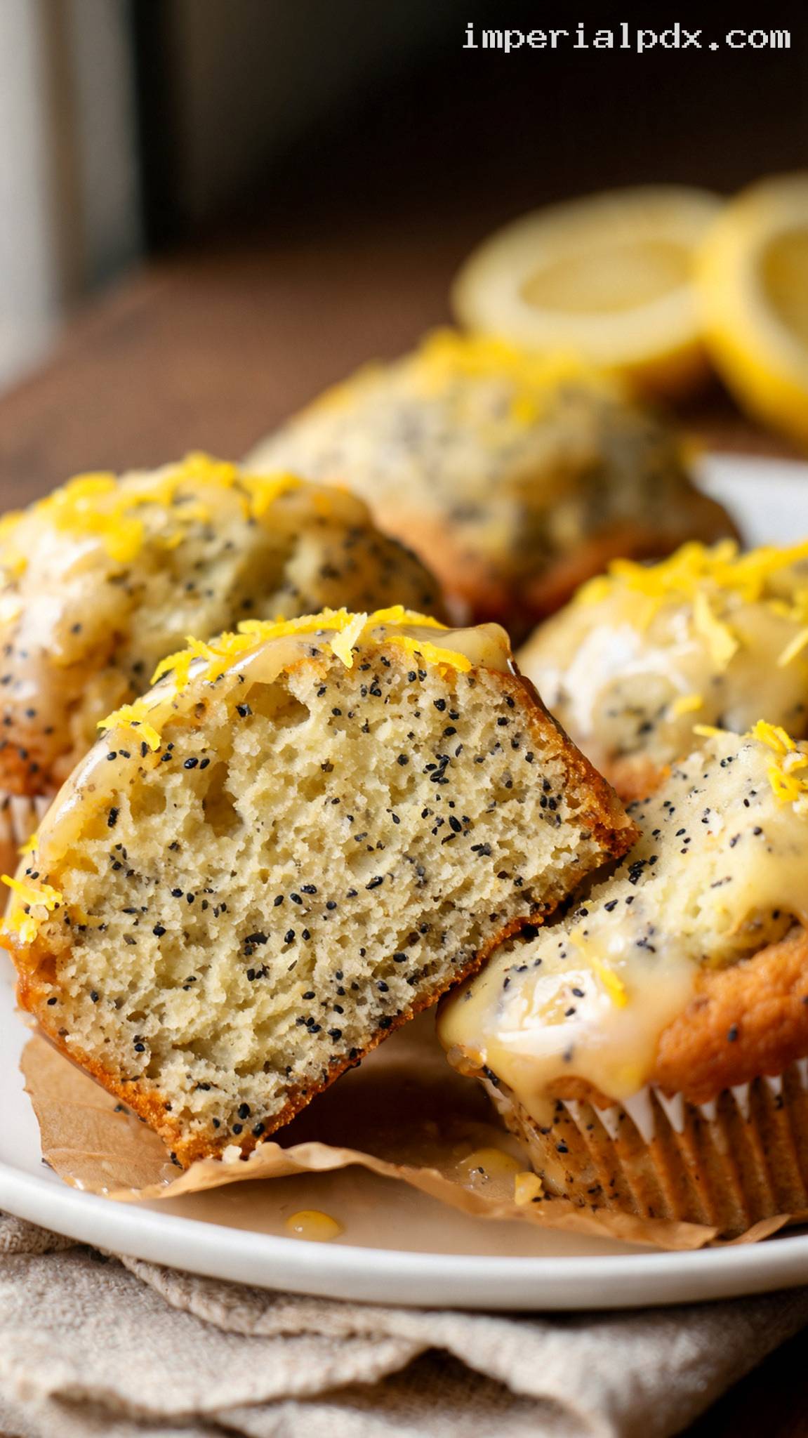 Lemon Poppy Seed Muffins With Light Glaze – Closeup
