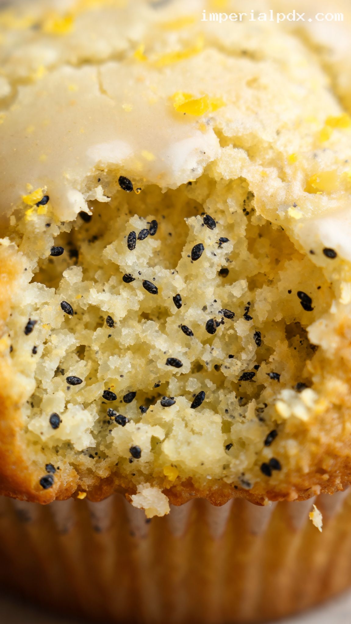 Lemon Poppy Seed Muffins With Tangy Lemon Glaze – Closeup