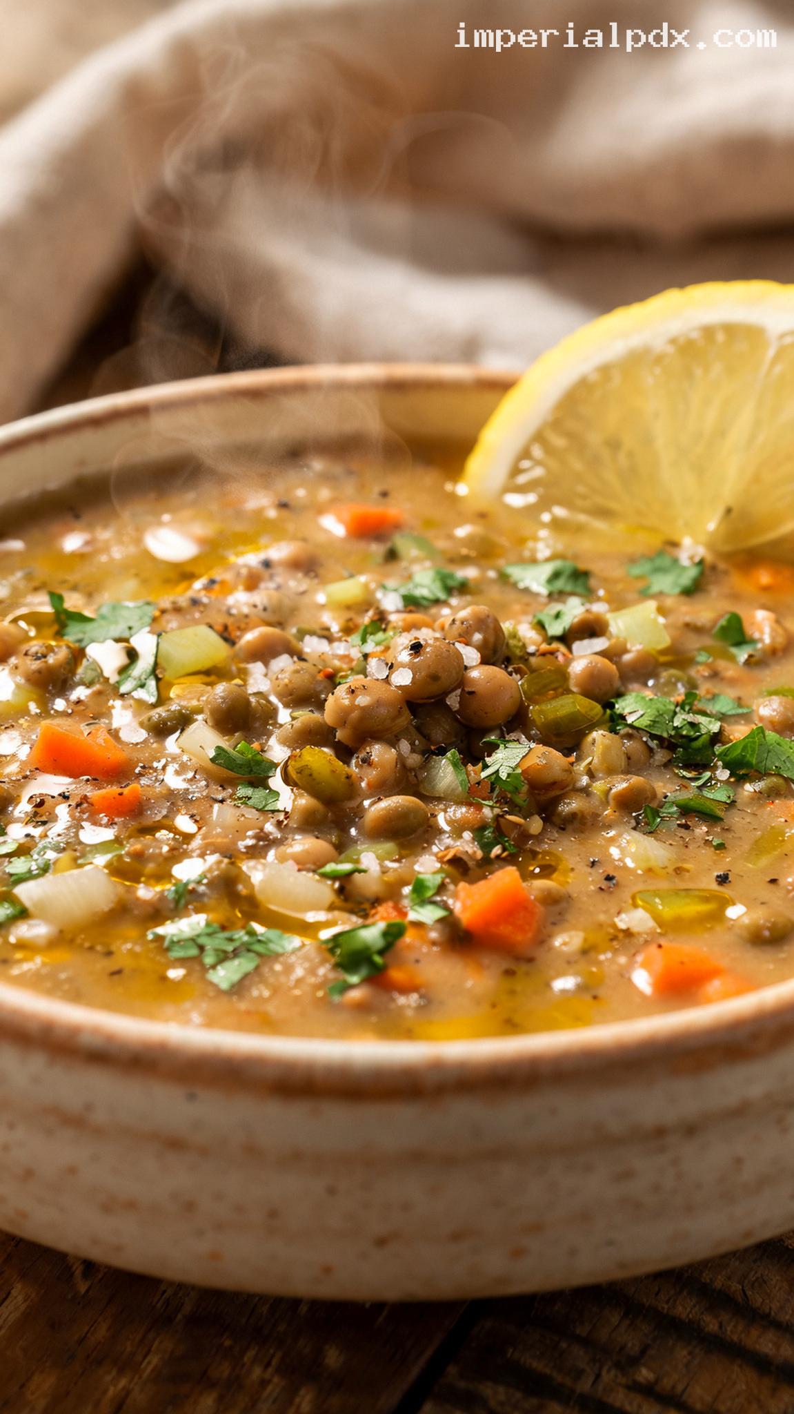 Lemony Lentil Soup With Cumin – Closeup