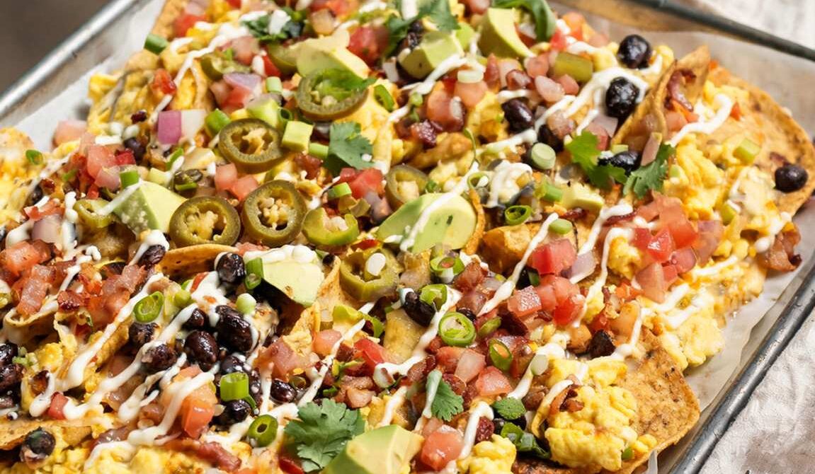 Loaded Breakfast Nachos With Eggs and Bacon