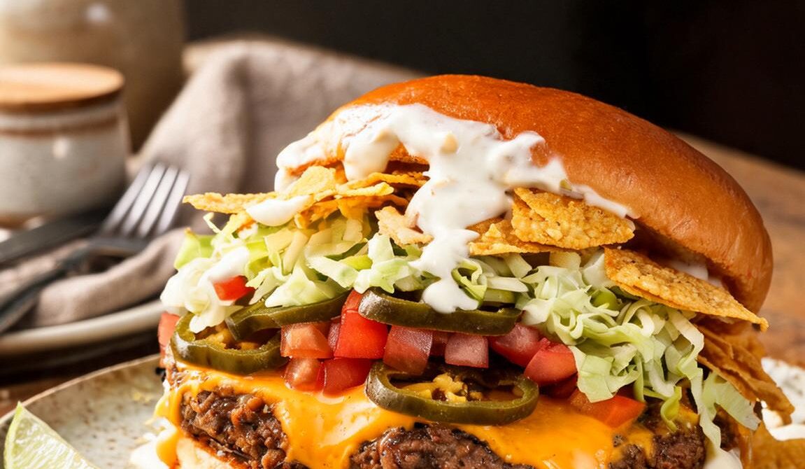 Loaded Taco Burger With Crunchy Tortilla Chips