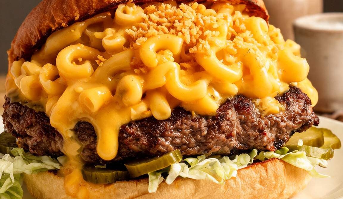 Mac and Cheese Burger with Cheddar Sauce