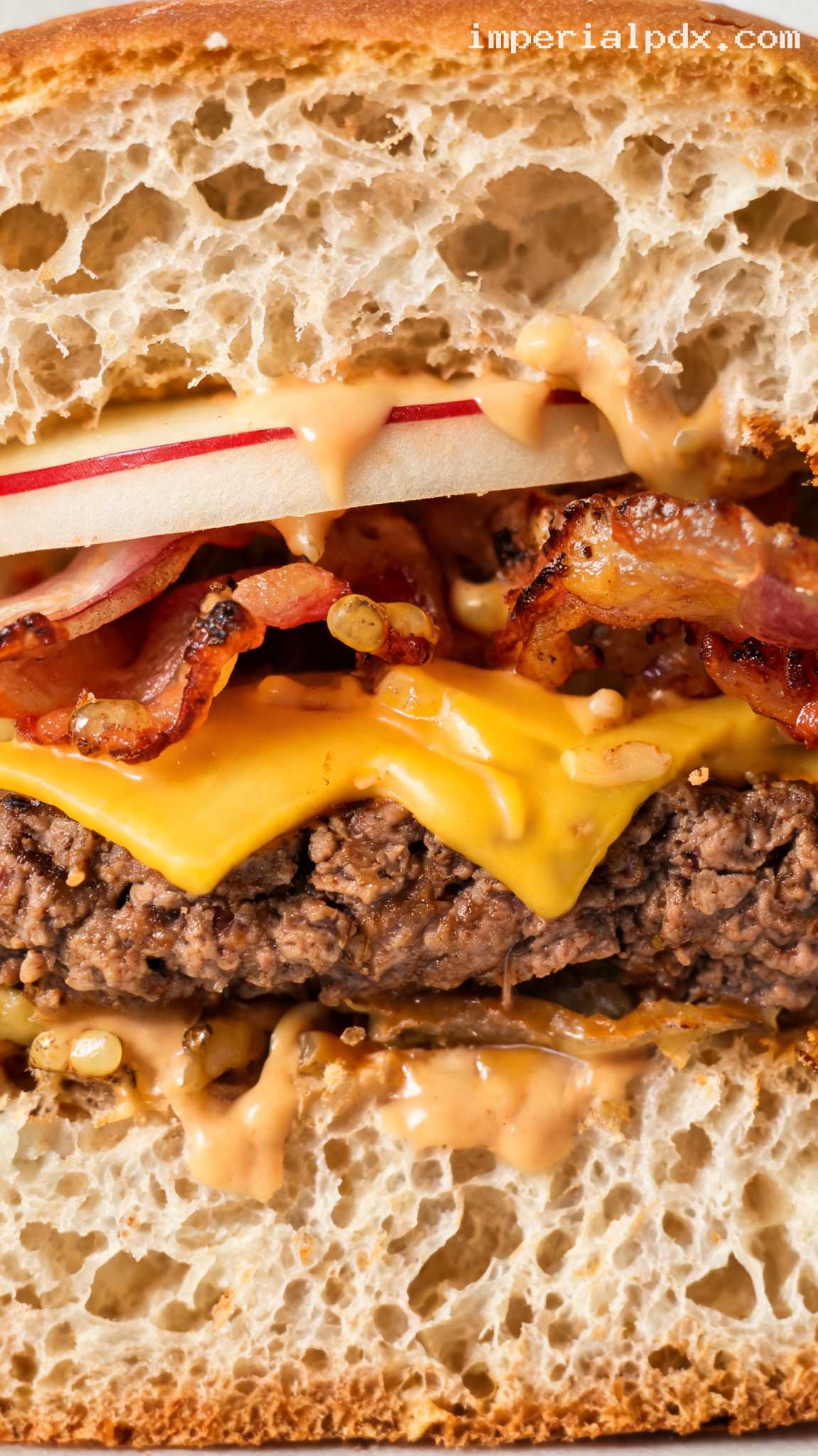 Maple Bacon Apple Cheddar Burger – Closeup