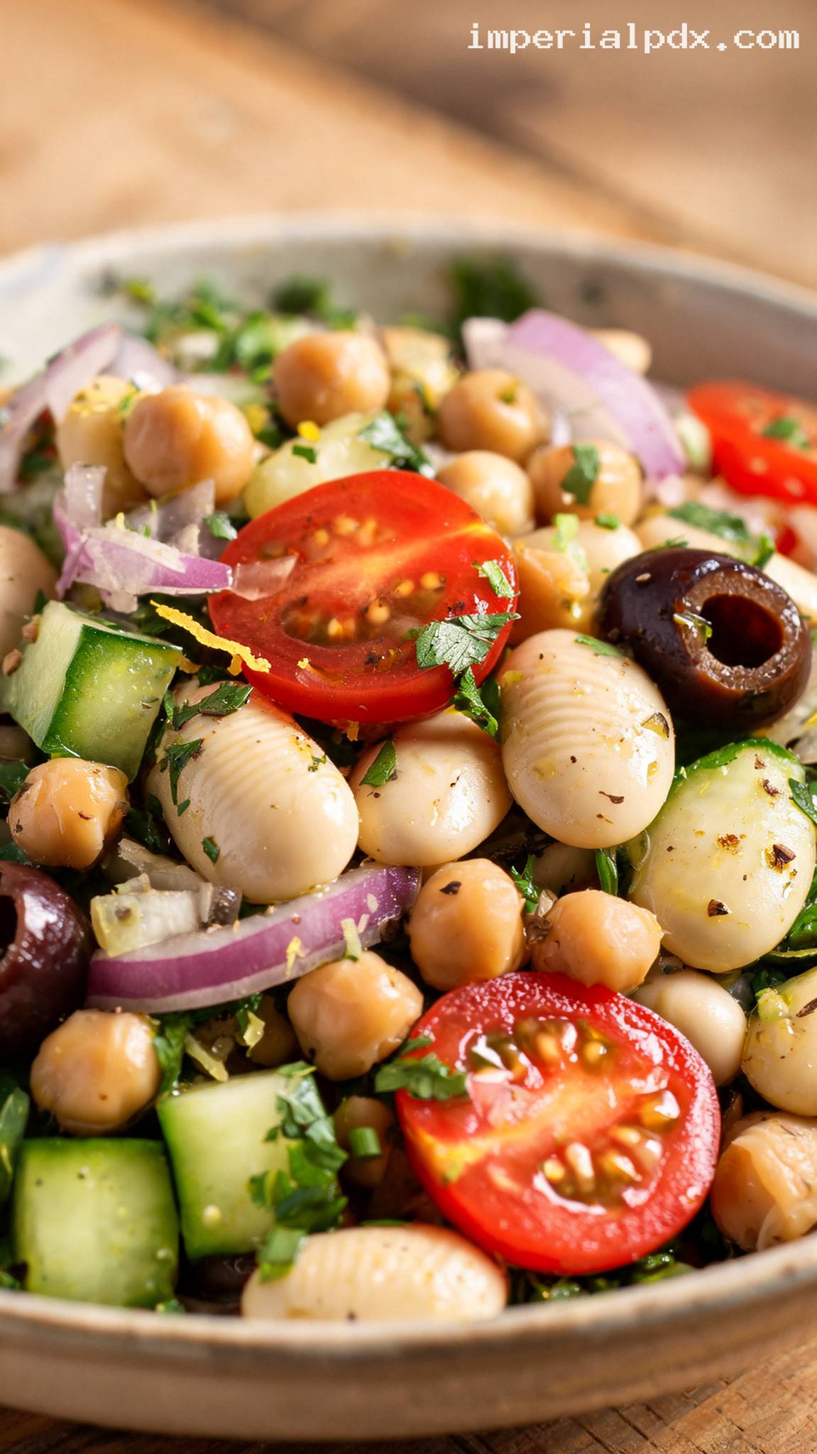 Mediterranean Bean Salad With Olives and Herbs – Closeup