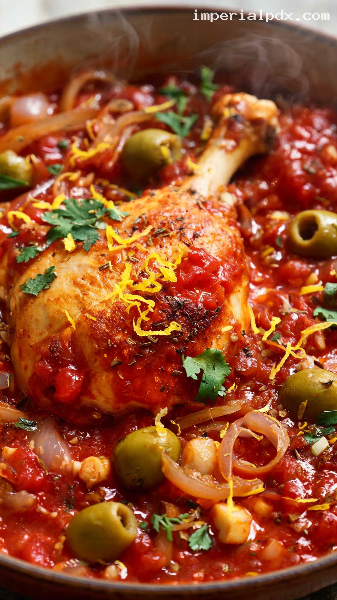 Mediterranean Chicken Braise with Olives and Tomatoes – Closeup