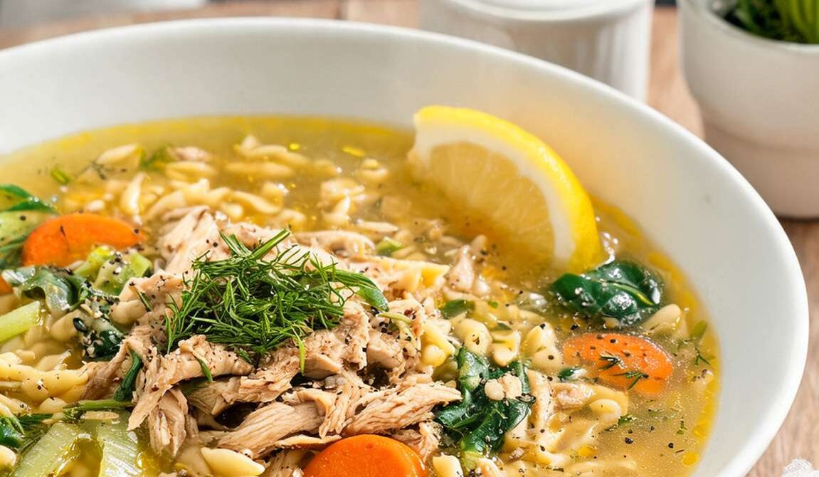 Mediterranean Chicken Orzo Soup with Lemon and Dill