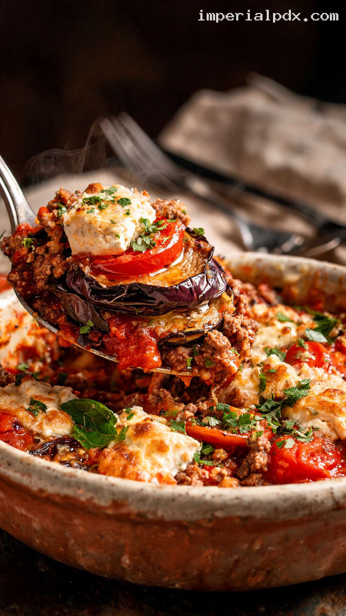 Mediterranean Lamb and Eggplant Bake – Closeup