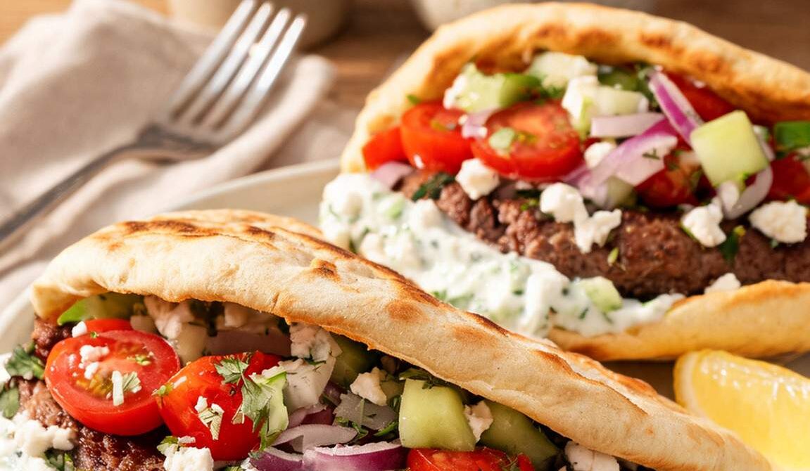 Mediterranean Lamb Pita Burgers with Feta and Tzatziki