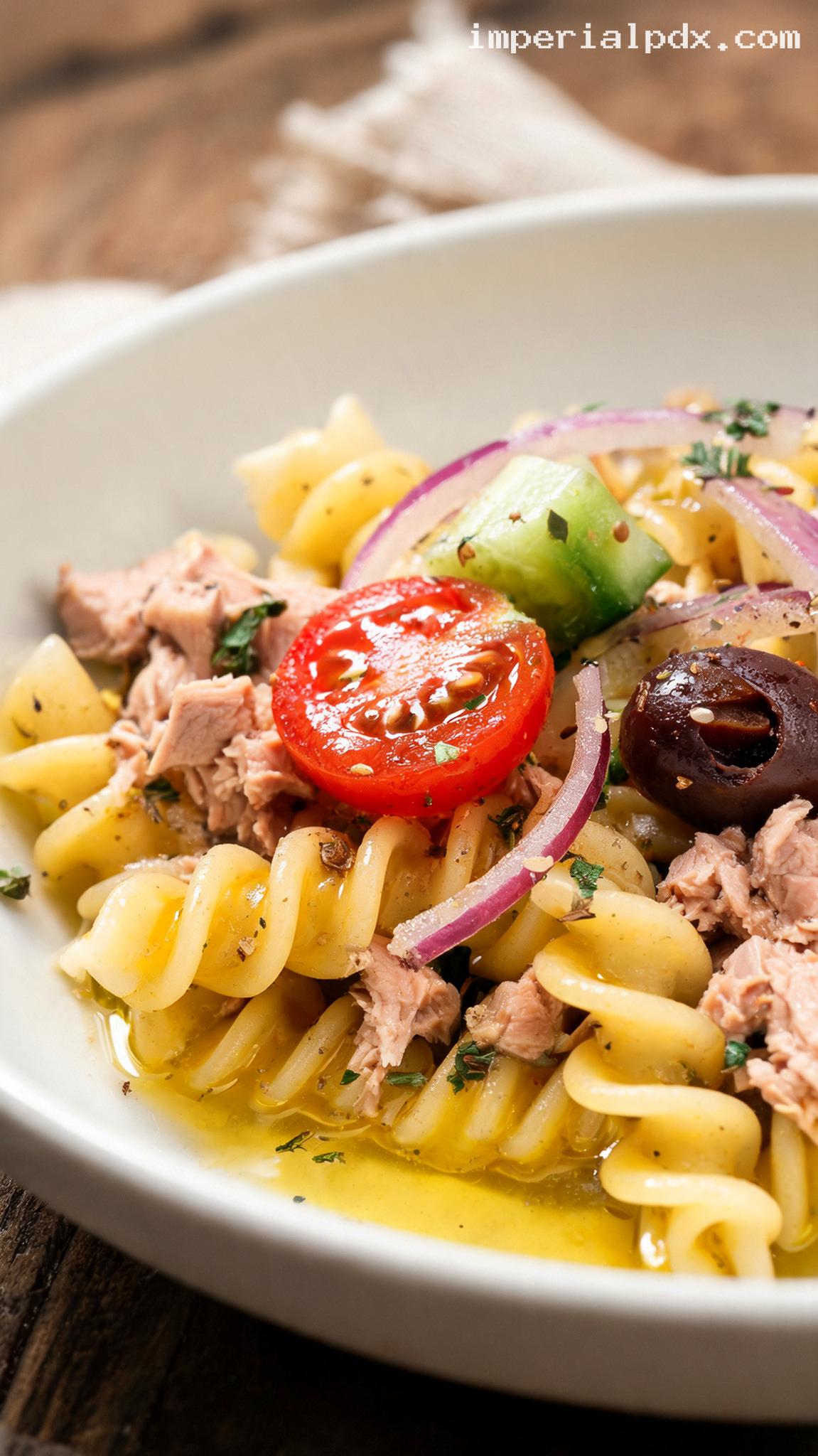 Mediterranean Tuna Pasta Salad – Closeup