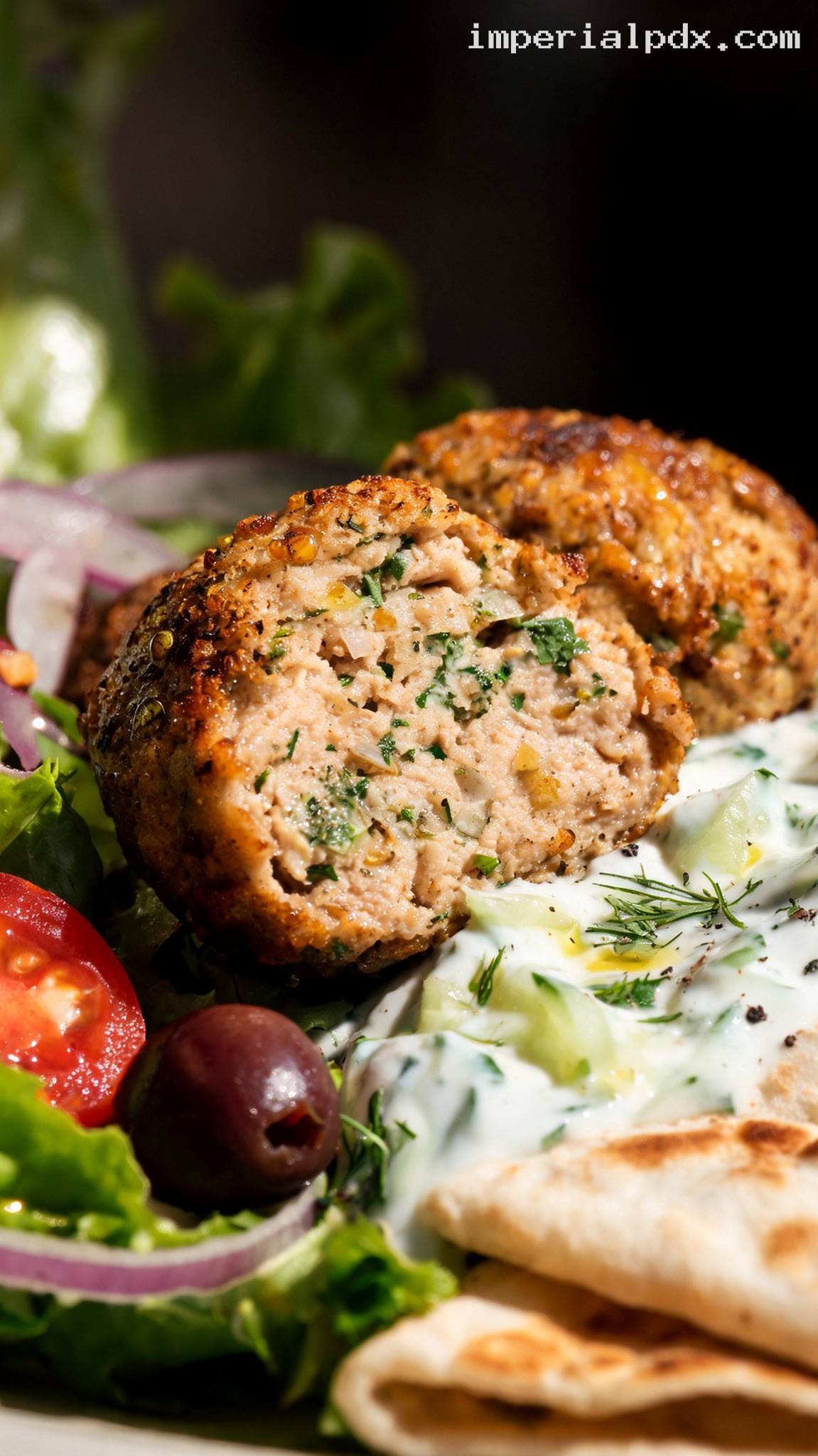 Mediterranean Turkey Meatballs With Tzatziki – Closeup
