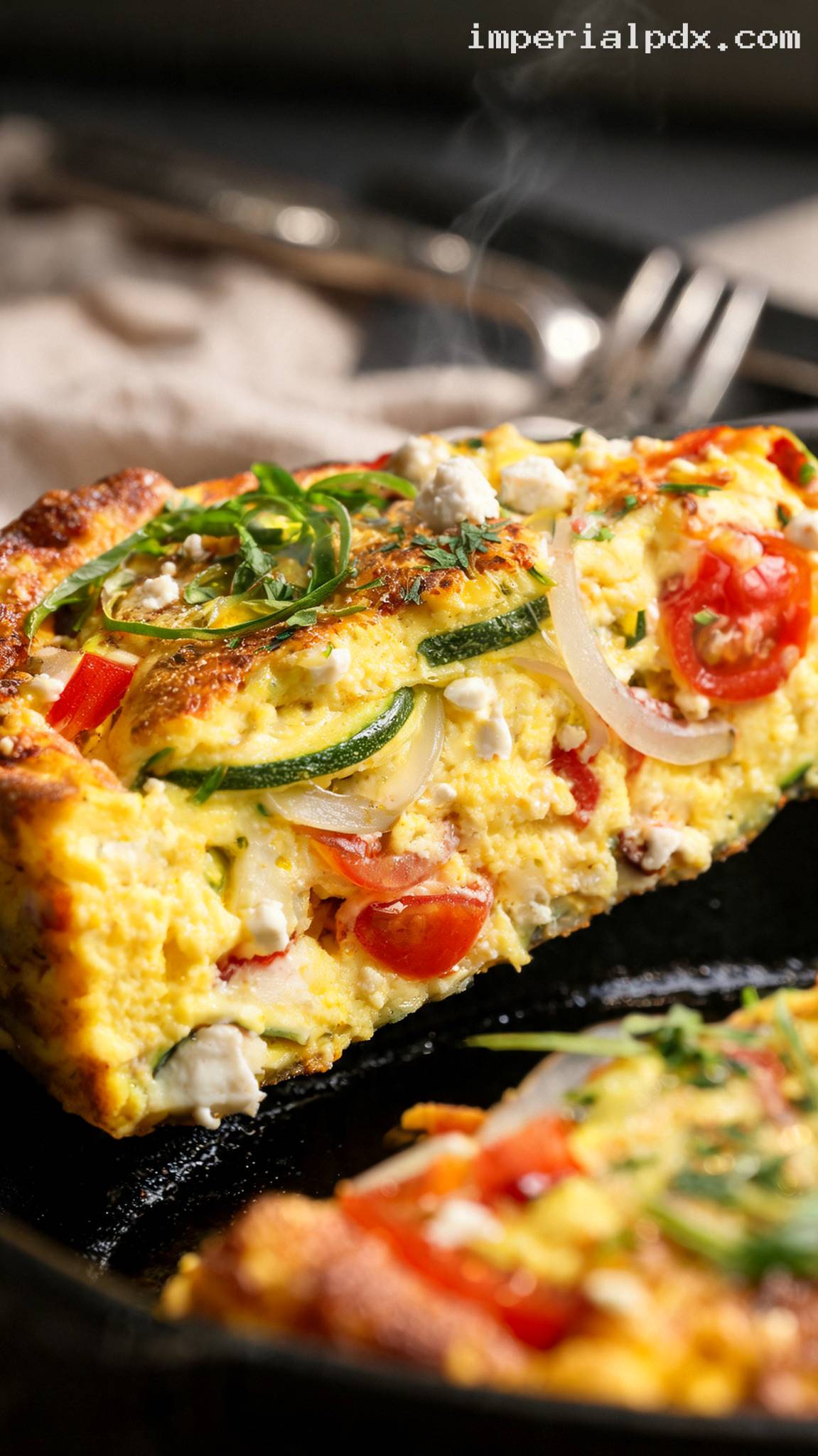 Mediterranean Vegetable Frittata With Feta – Closeup