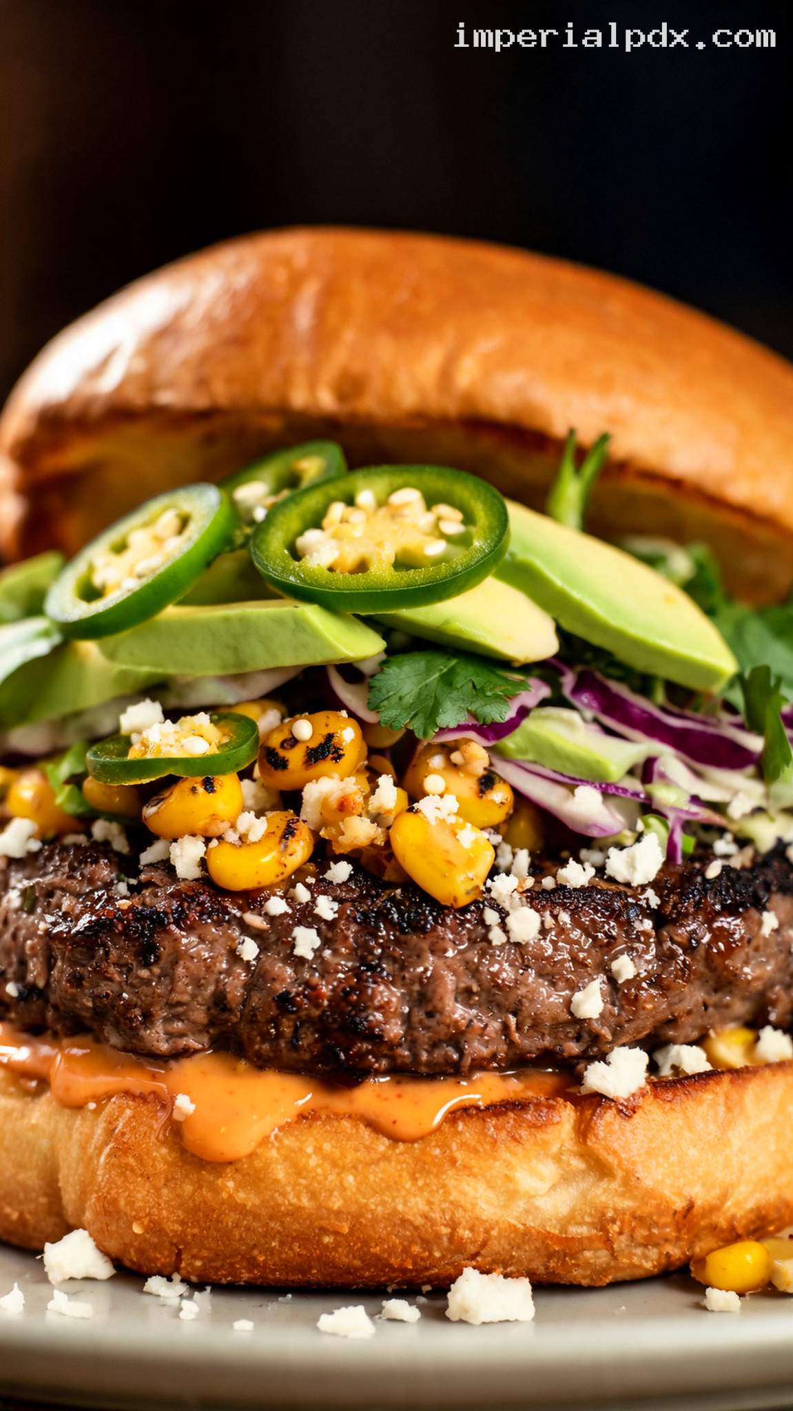 Mexican Street Corn Burgers With Chipotle Mayo – Closeup