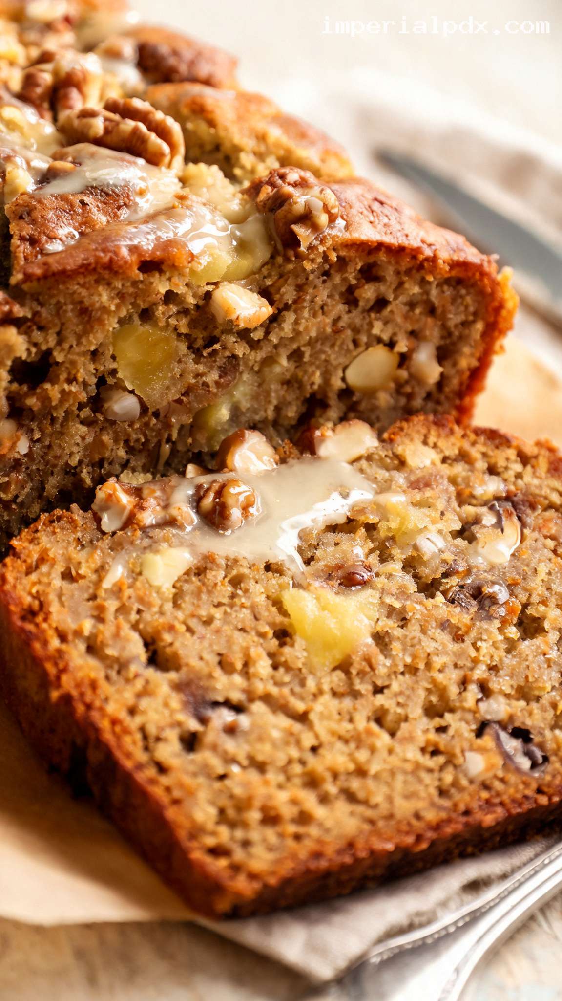 Moist Banana Nut Bread With Toasted Walnuts – Closeup