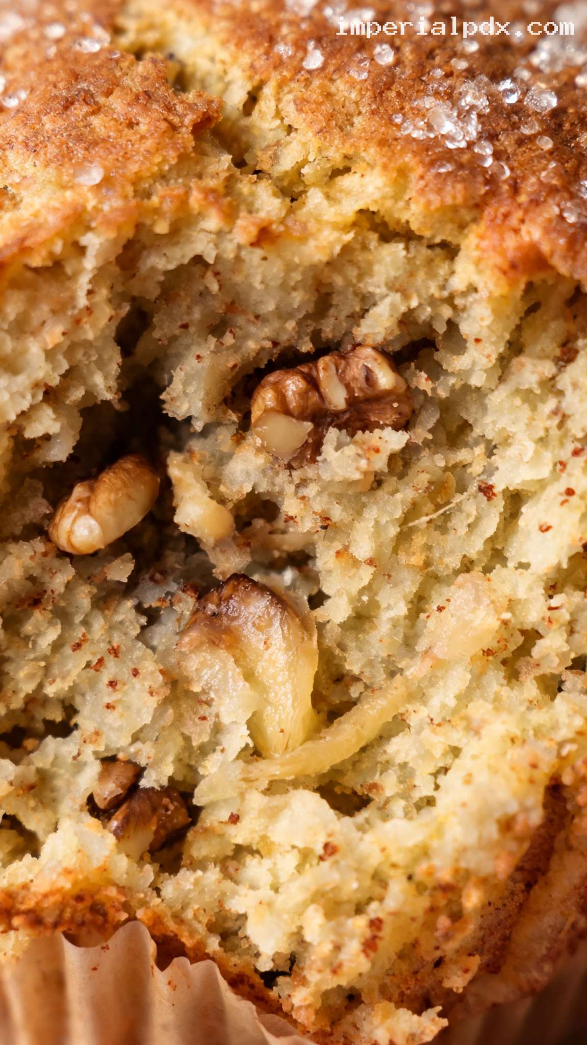 Moist Banana Walnut Muffins – Closeup