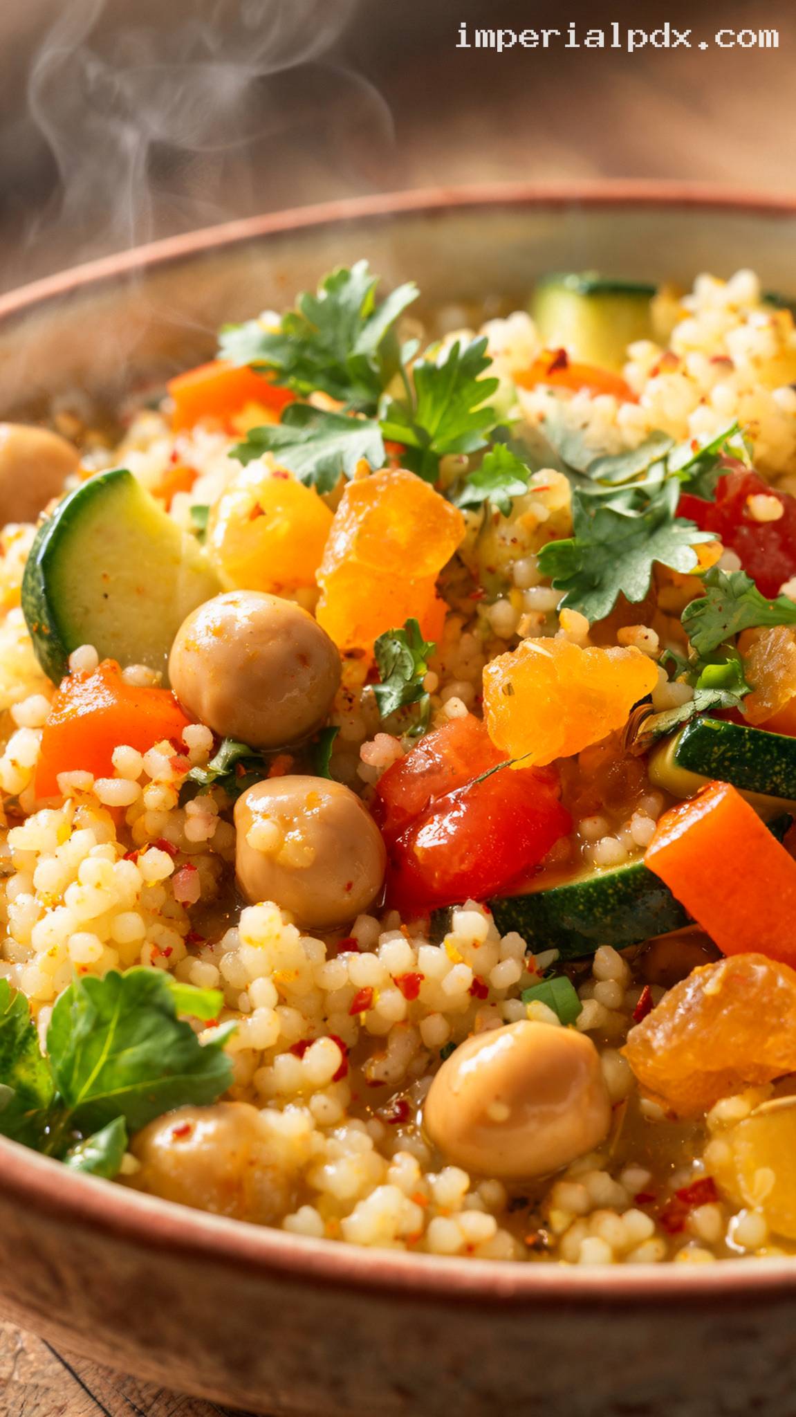 Moroccan Vegetable Couscous With Chickpeas – Closeup