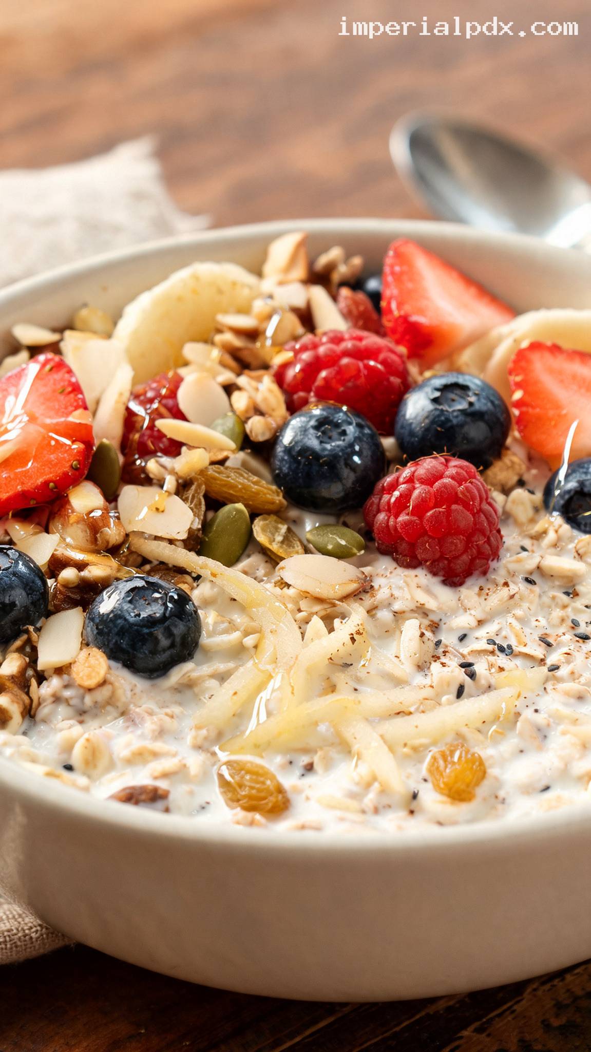 Muesli With Milk, Yogurt, and Fruit – Closeup