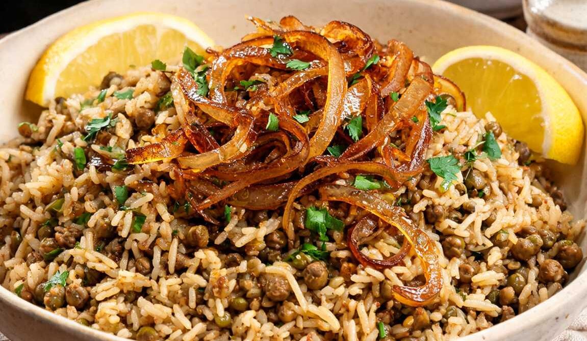 Mujadara Rice and Lentil Pilaf with Caramelized Onions