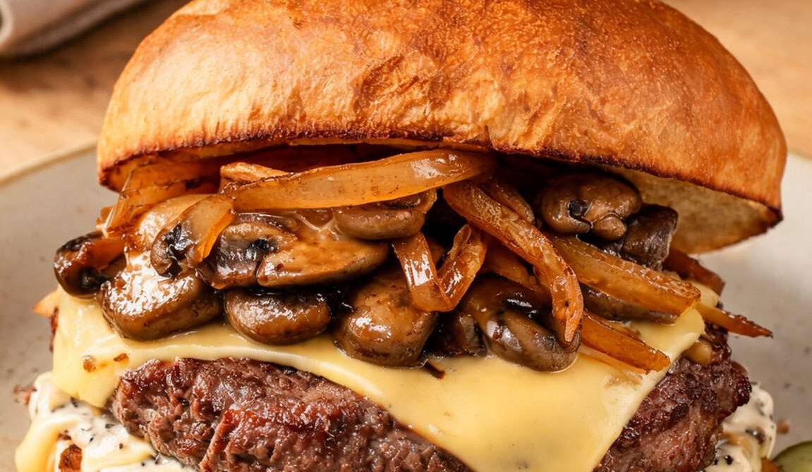 Mushroom Swiss Burger With Black Pepper Aioli